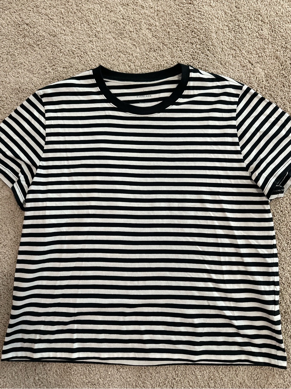 Everlane Black and White Striped Tee with Crew Neck